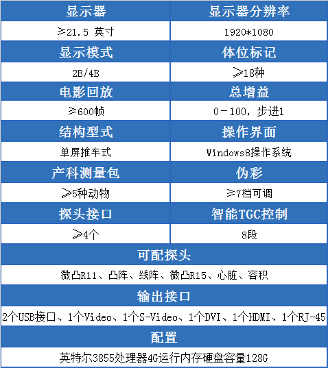 F6-VET推车式宠物彩超机的参数